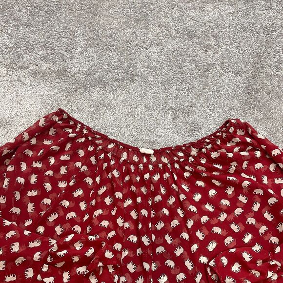 Unbranded Blouse Shirt Womens 3XL Red Long Sleeve Elephant Print Ladies Top - Picture 3 of 8